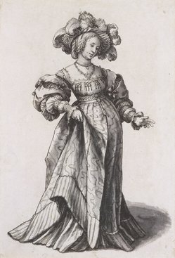 A drawing of a fashionably dressed woman