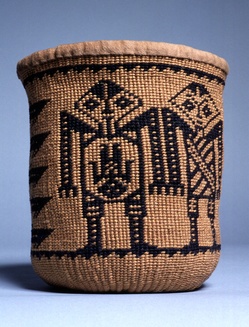 A basket with figures woven into the design