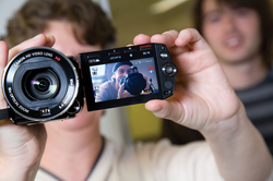 A man using a videocamera