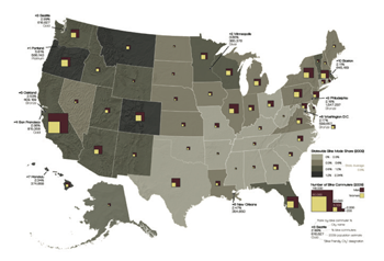 A map of the United States on bike commuting trends