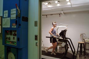 A person on a treadmill in a laboratory