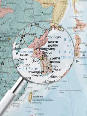A map of Korea under a magnifying glass