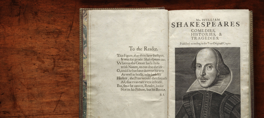 Shakespeare First Folio with wood background